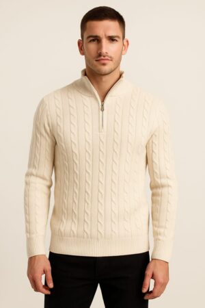 Camisola trança com fecho bege