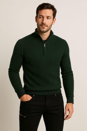 Camisola trança com fecho verde