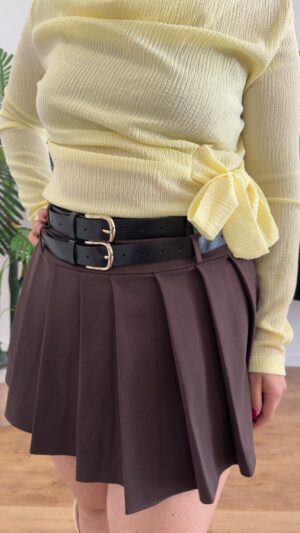 Saia/Calção de pregas com cinto duplo