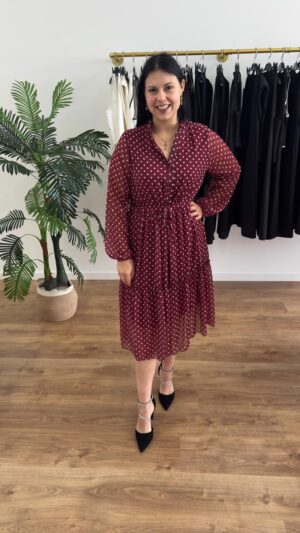 Vestido bordô com bolinhas